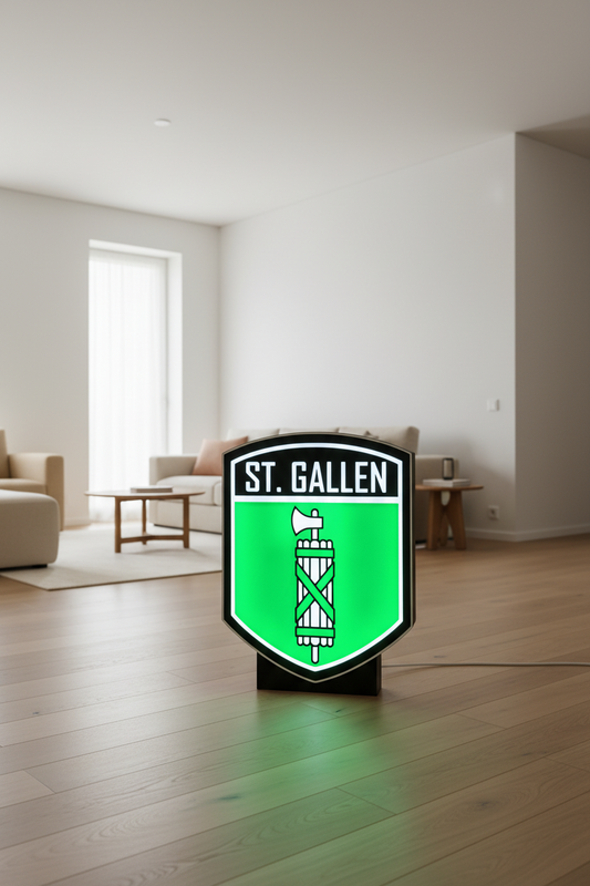 Lampada LED St. Gallen Lightbox Canton San Gallo Insegna Luminosa Arredo Casa Svizzera Regalo Personalizzato Scudo Araldico LED 3D