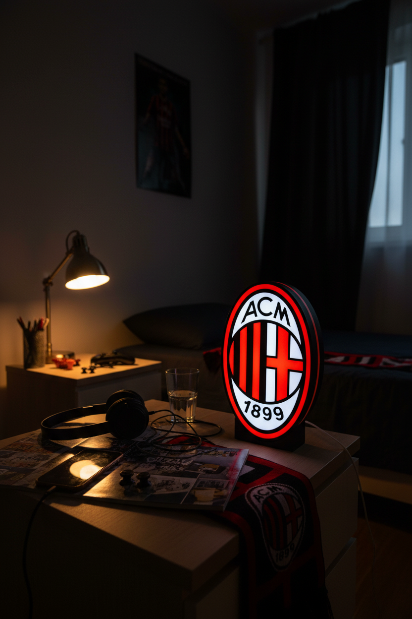 Lightbox LED AC Mailand – Rossoneri Wappenlampe für Tisch und Wand
