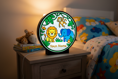 Lampada LED con luce notturna, leone, elefante e scimmia, nome personalizzato