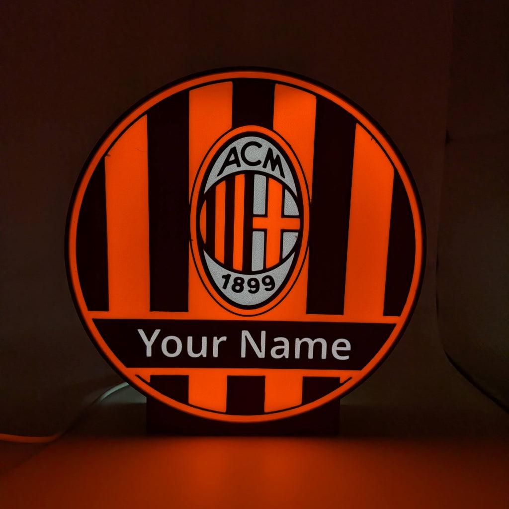 Lampada LED lightbox tonda AC Milan con logo e scritta “Your Name”
