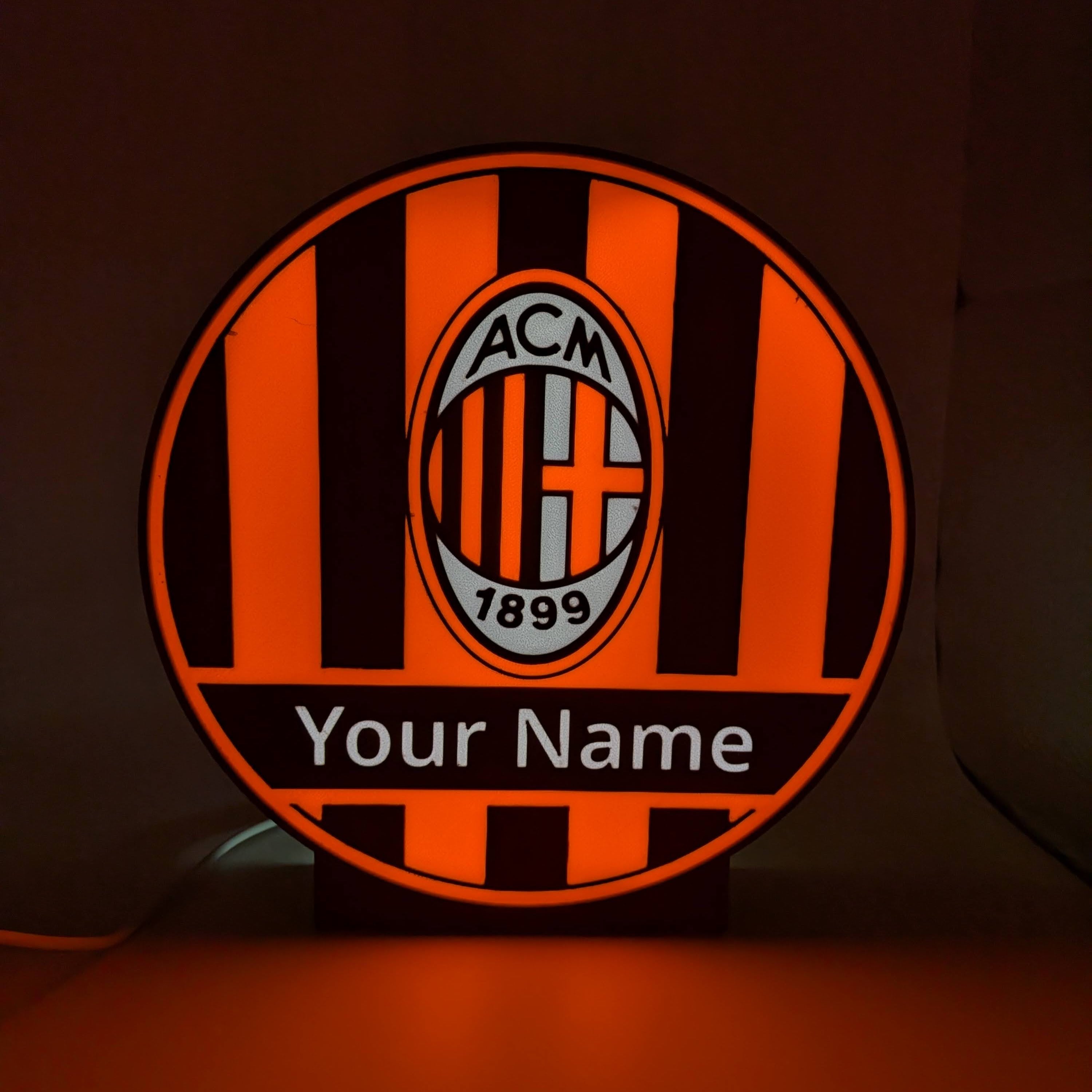 Lampada LED lightbox tonda AC Milan con logo e scritta “Your Name”