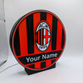 Lampada LED lightbox tonda AC Milan con strisce rosse e scritta “Your Name”