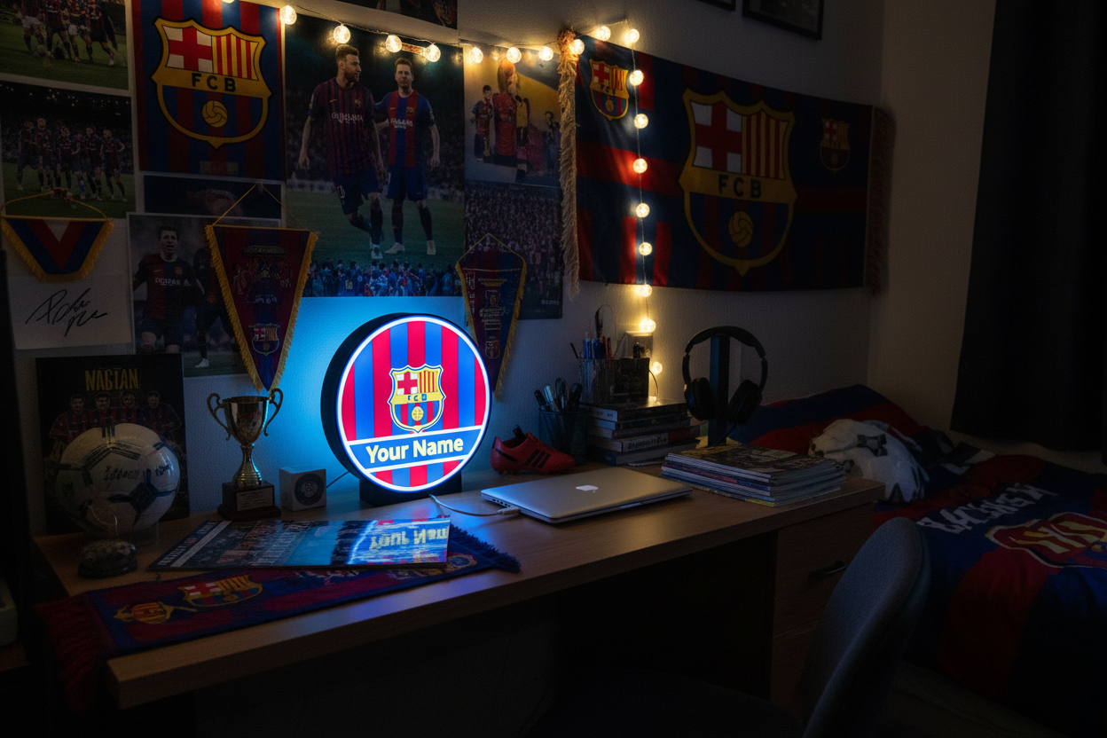 Lightbox LED Barcellona Personalizzata – Lampada da Tavolo e Parete Blaugrana con Nome