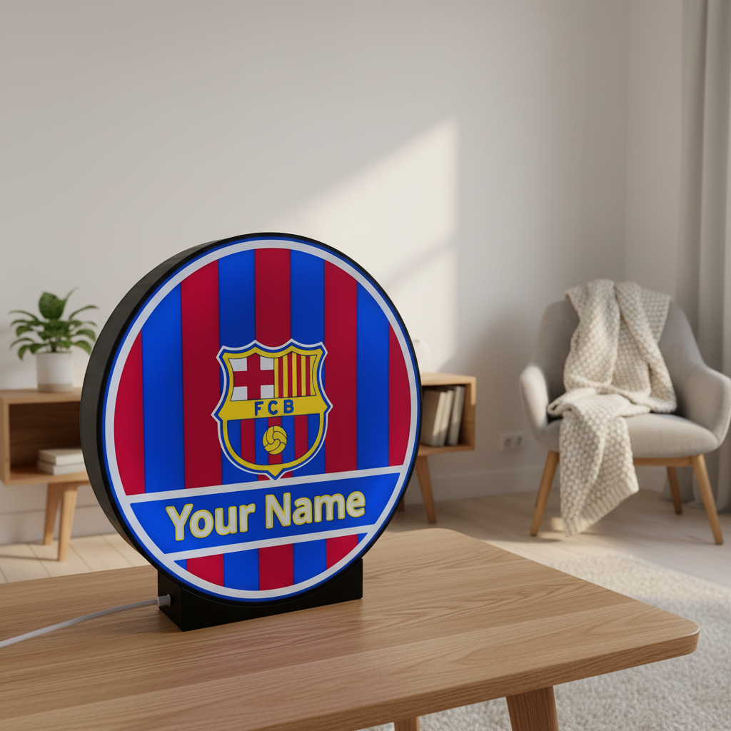 Lightbox LED Barcellona Personalizzata – Lampada da Tavolo e Parete Blaugrana con Nome