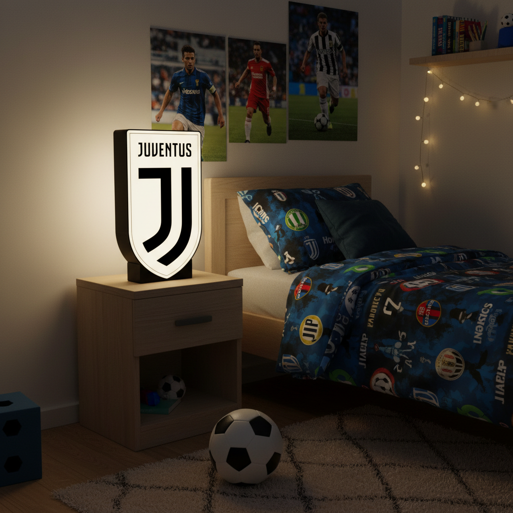 Lightbox LED Juventus – Tisch- und Wandleuchte mit Schwarz-Weiß-Wappen