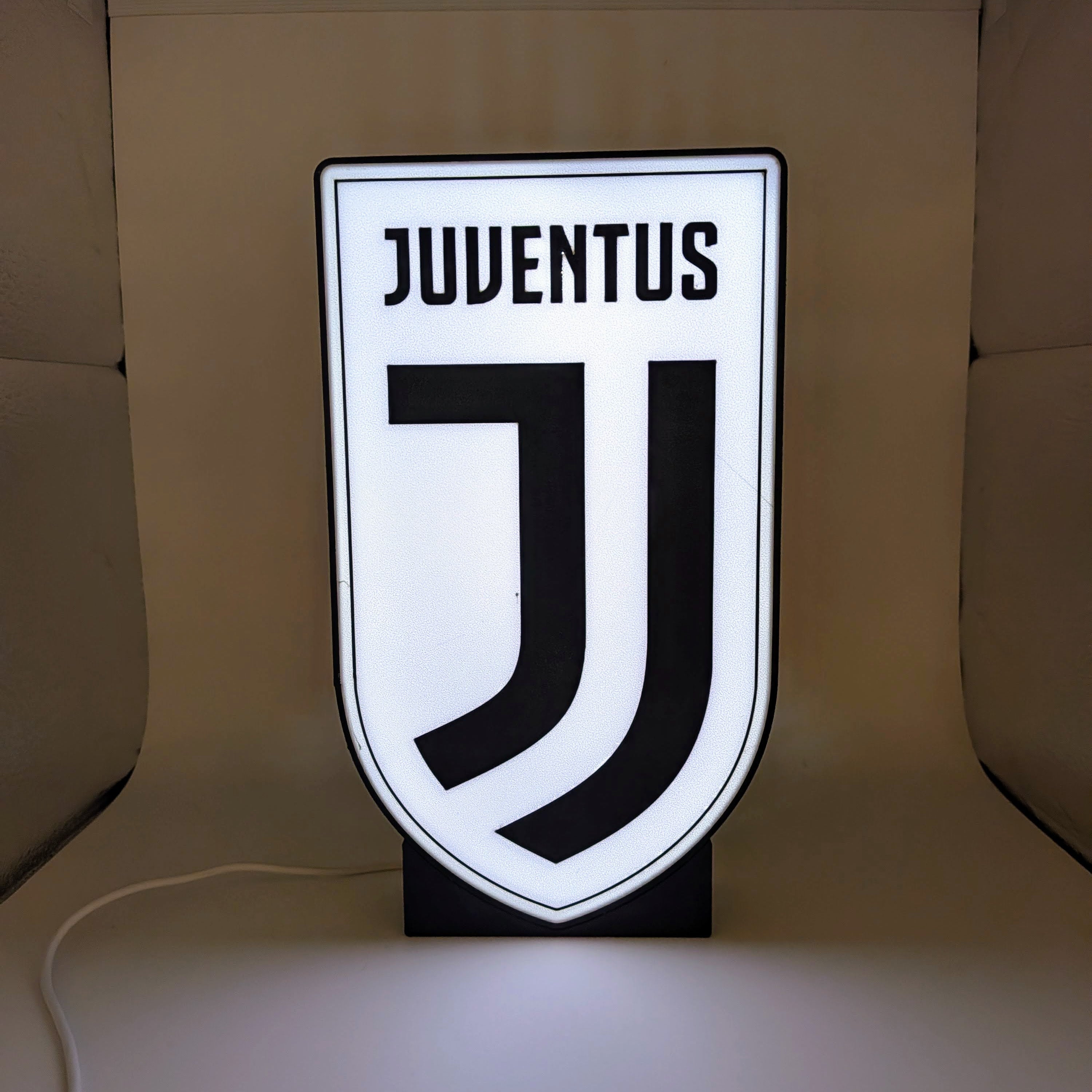 Lightbox LED Juventus – Tisch- und Wandleuchte mit Schwarz-Weiß-Wappen