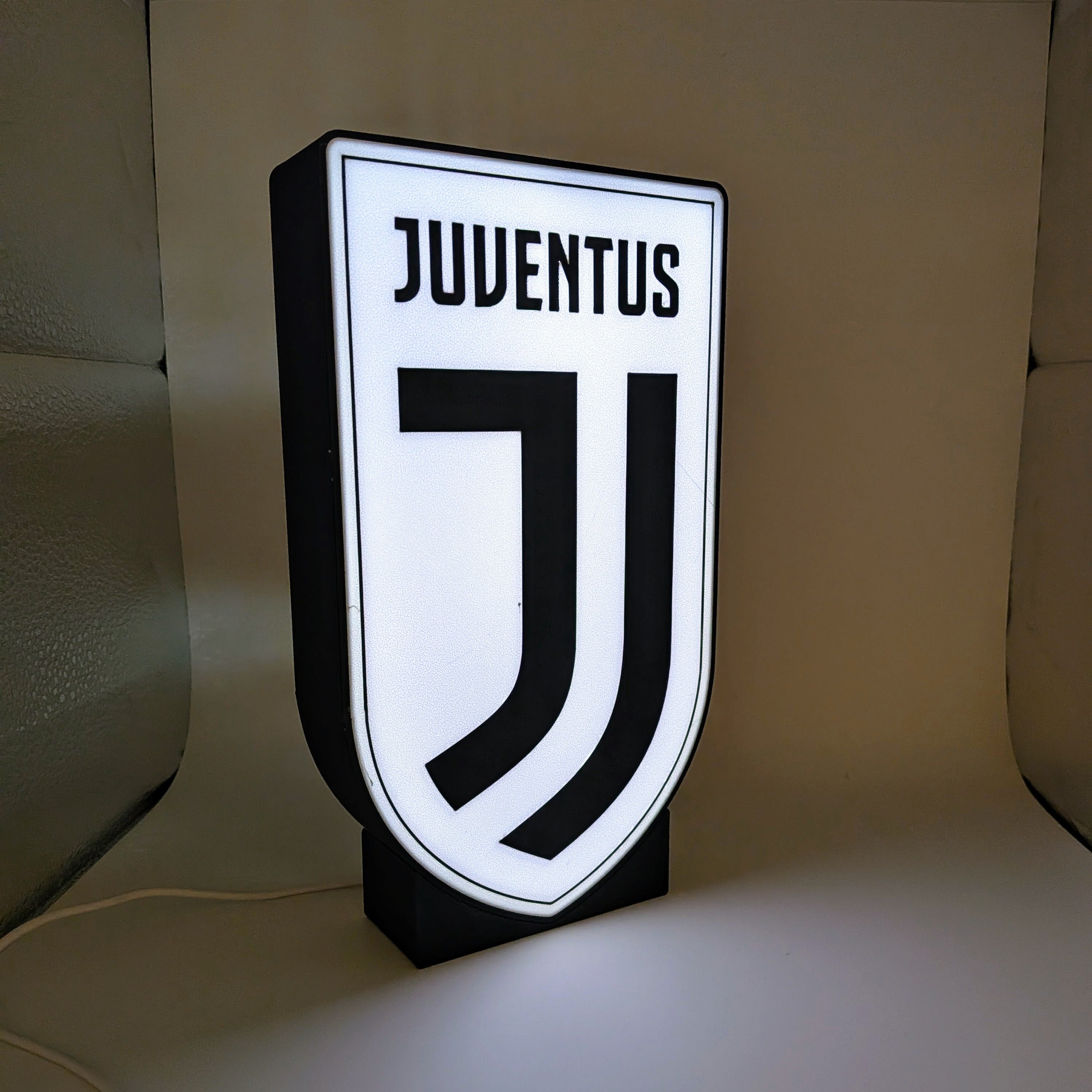 Lightbox LED Juventus – Tisch- und Wandleuchte mit Schwarz-Weiß-Wappen