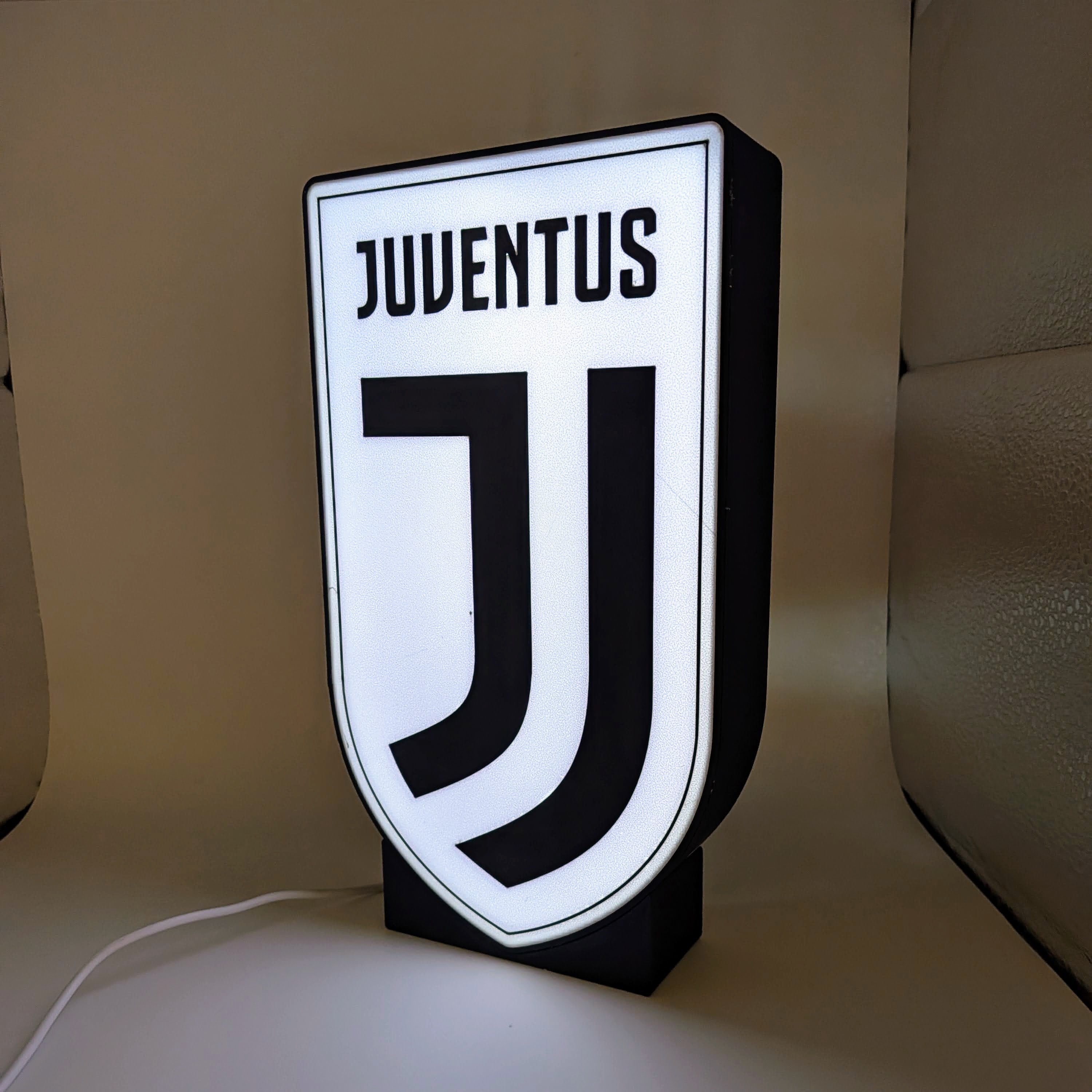 Lightbox LED Juventus – Tisch- und Wandleuchte mit Schwarz-Weiß-Wappen