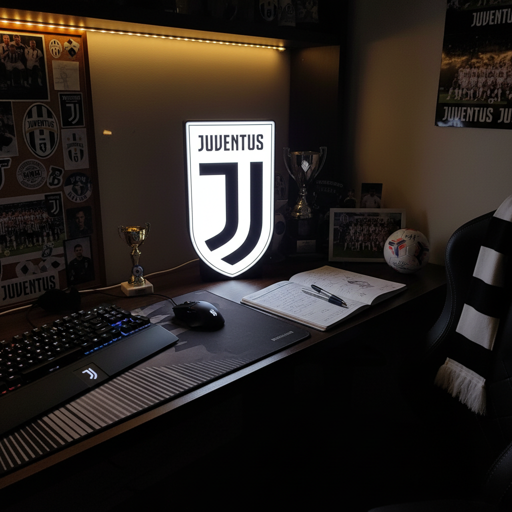 Lightbox LED Juventus – Tisch- und Wandleuchte mit Schwarz-Weiß-Wappen