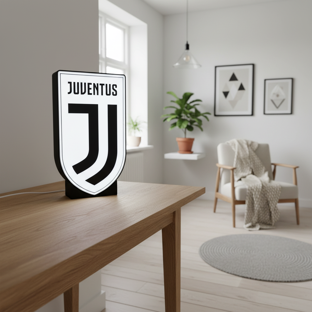 Lightbox LED Juventus – Tisch- und Wandleuchte mit Schwarz-Weiß-Wappen