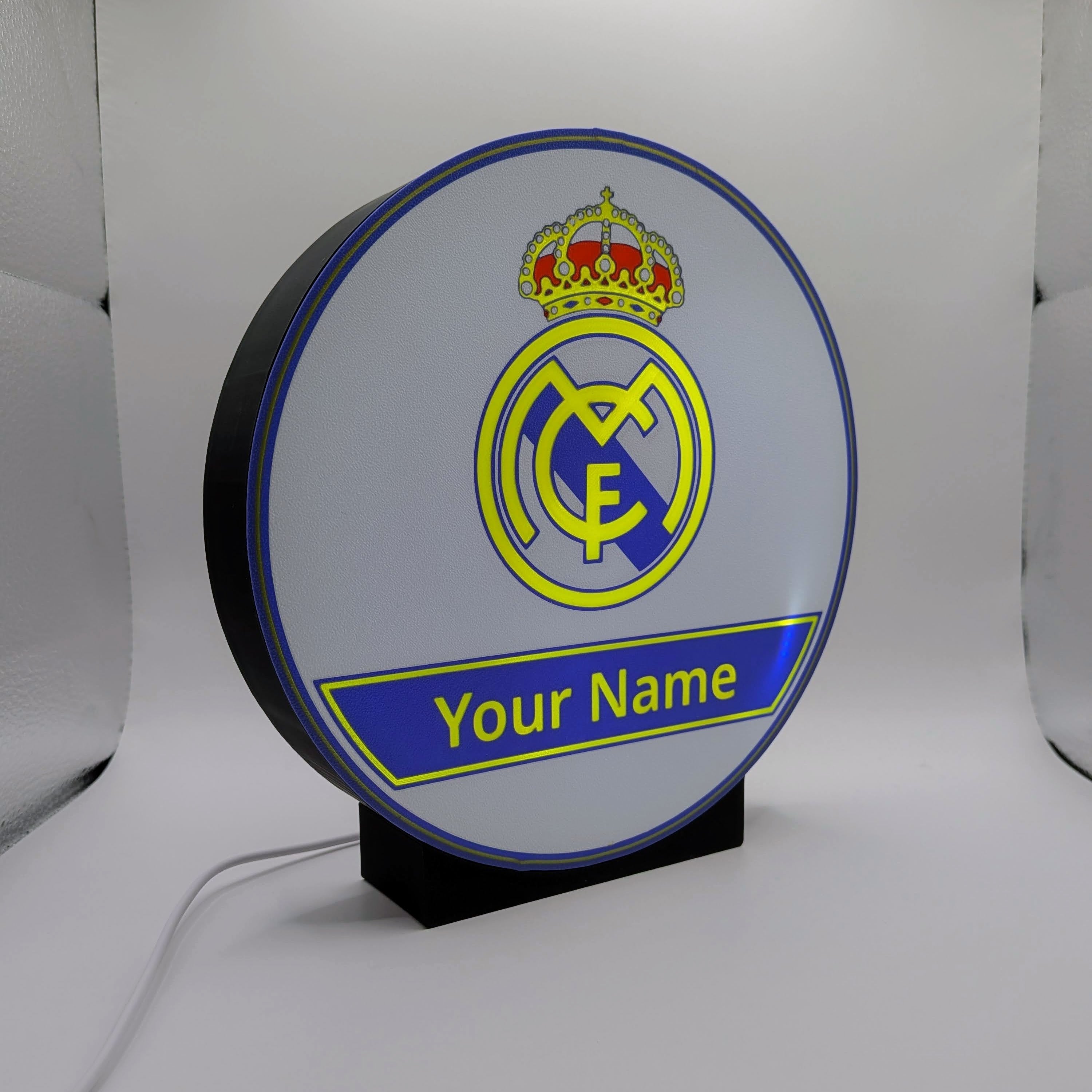 Personalisierte LED Lightbox Real Madrid – Tisch- und Wandlampe mit Namen