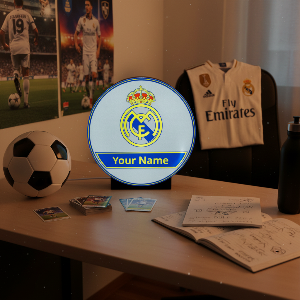 Personalisierte LED Lightbox Real Madrid – Tisch- und Wandlampe mit Namen