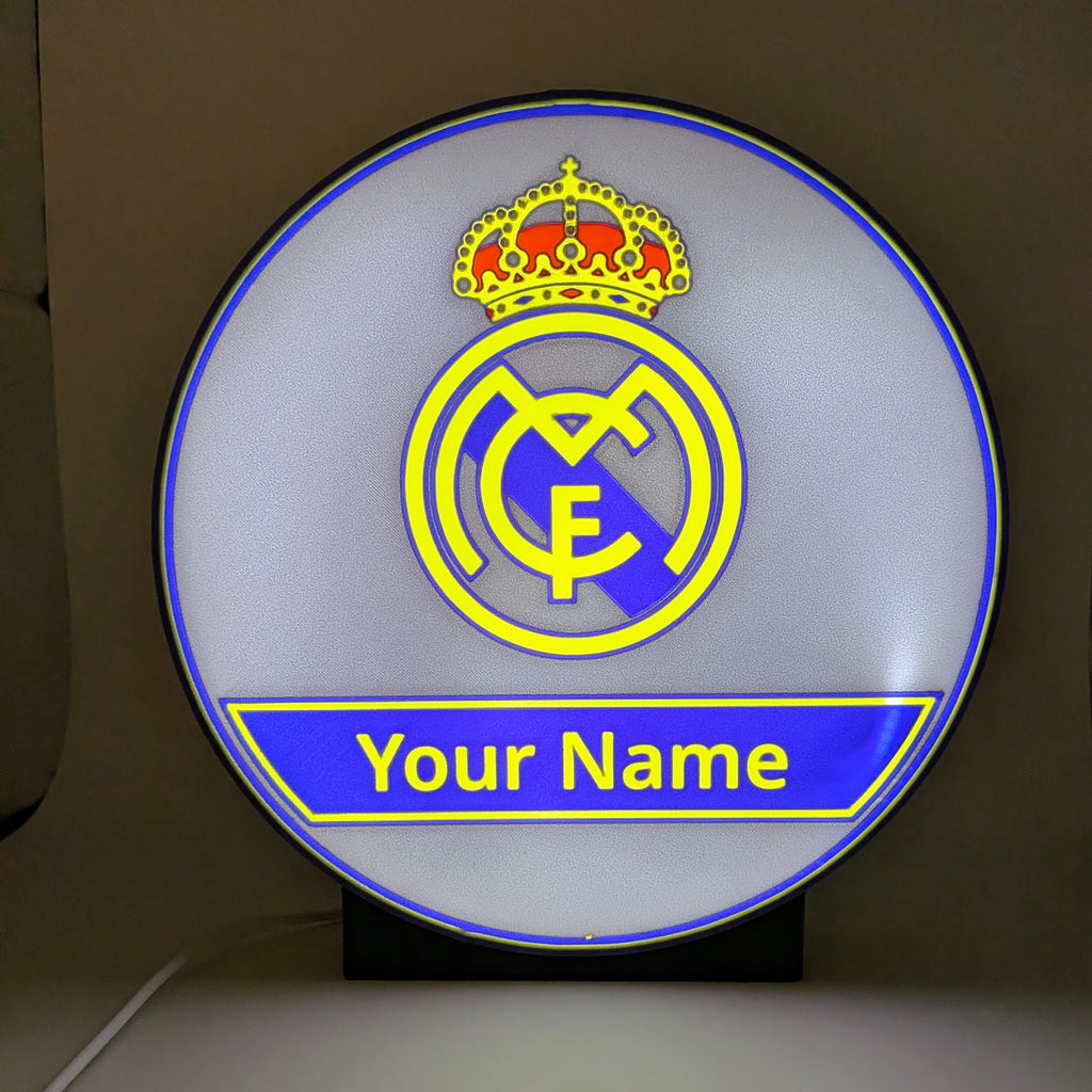 Personalisierte LED Lightbox Real Madrid – Tisch- und Wandlampe mit Namen