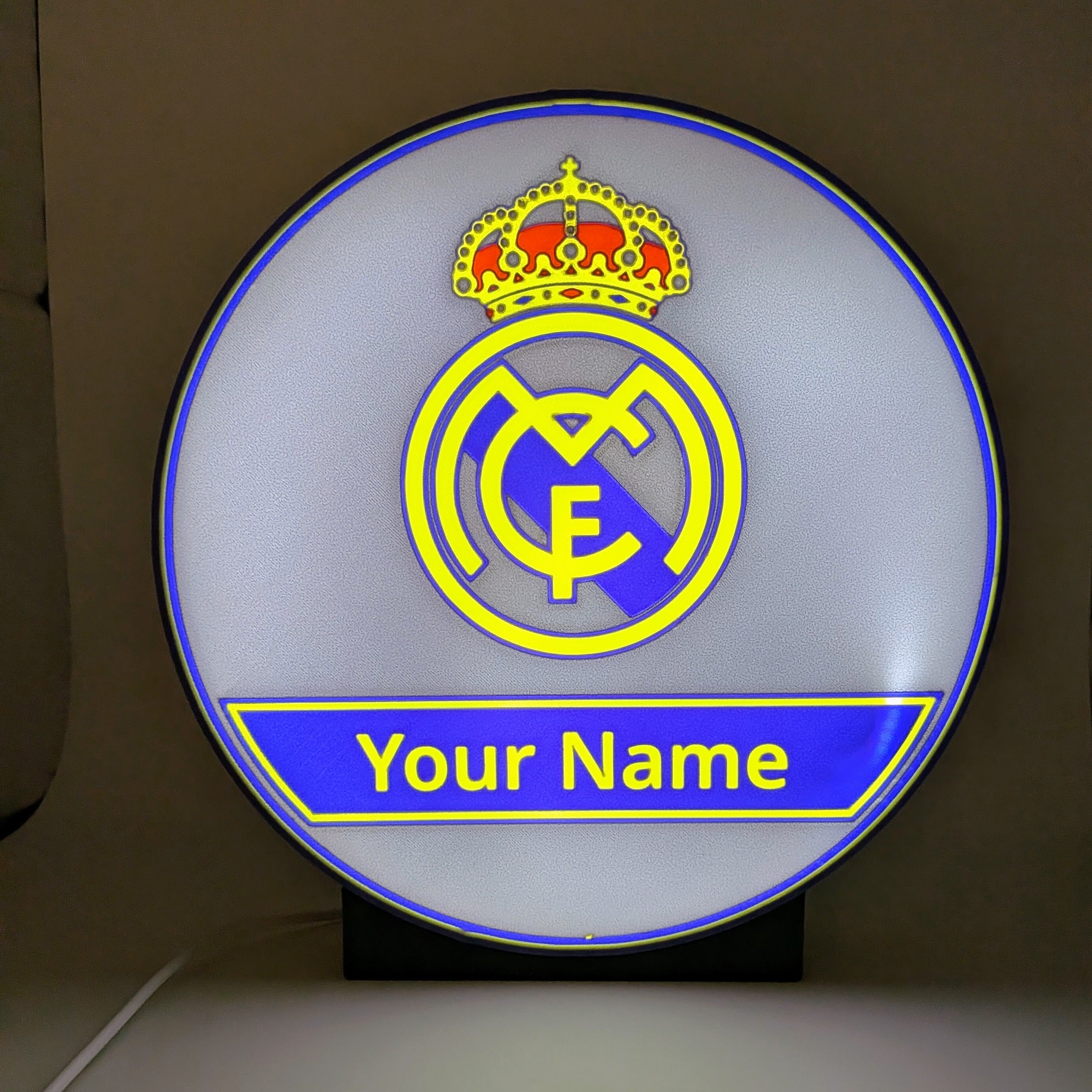 Personalisierte LED Lightbox Real Madrid – Tisch- und Wandlampe mit Namen