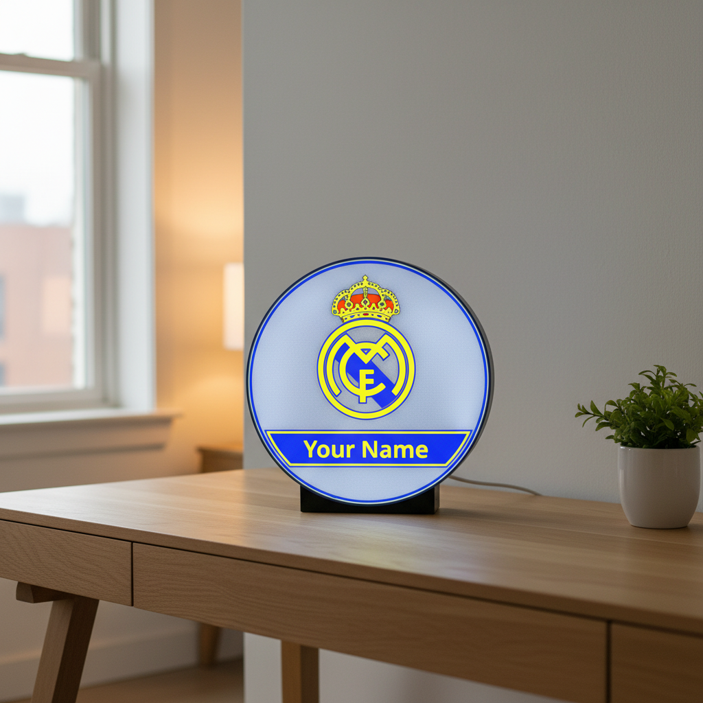 Personalisierte LED Lightbox Real Madrid – Tisch- und Wandlampe mit Namen