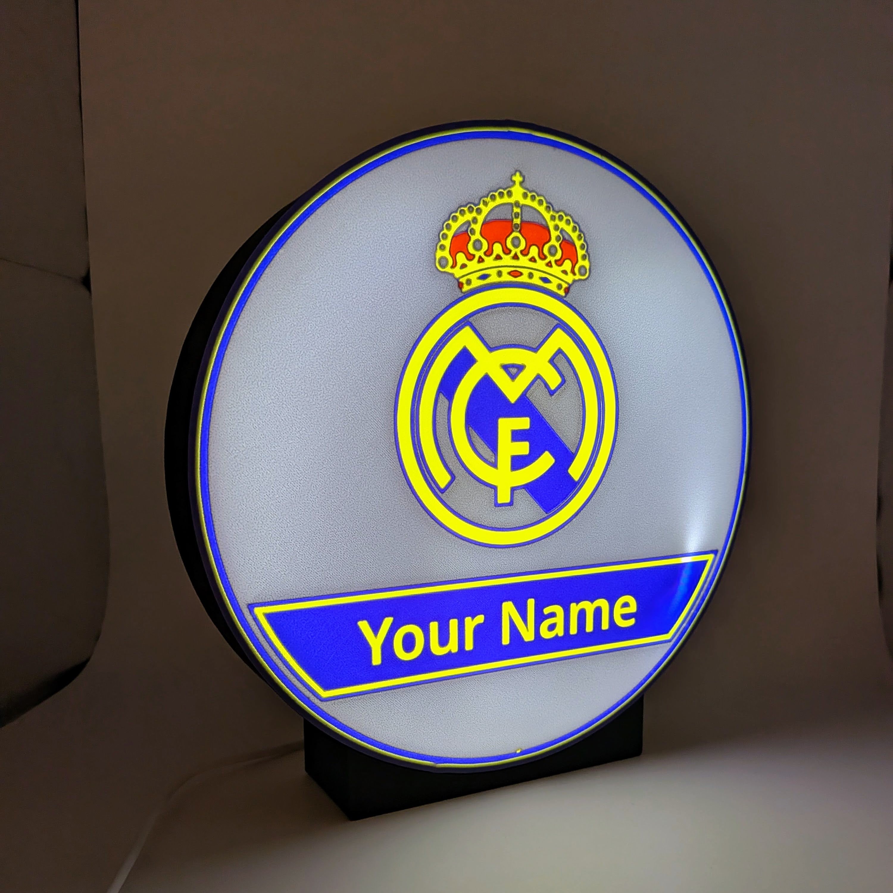 Personalisierte LED Lightbox Real Madrid – Tisch- und Wandlampe mit Namen