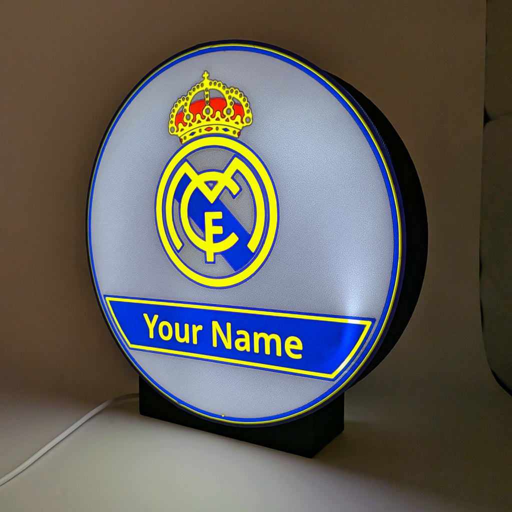 Personalisierte LED Lightbox Real Madrid – Tisch- und Wandlampe mit Namen