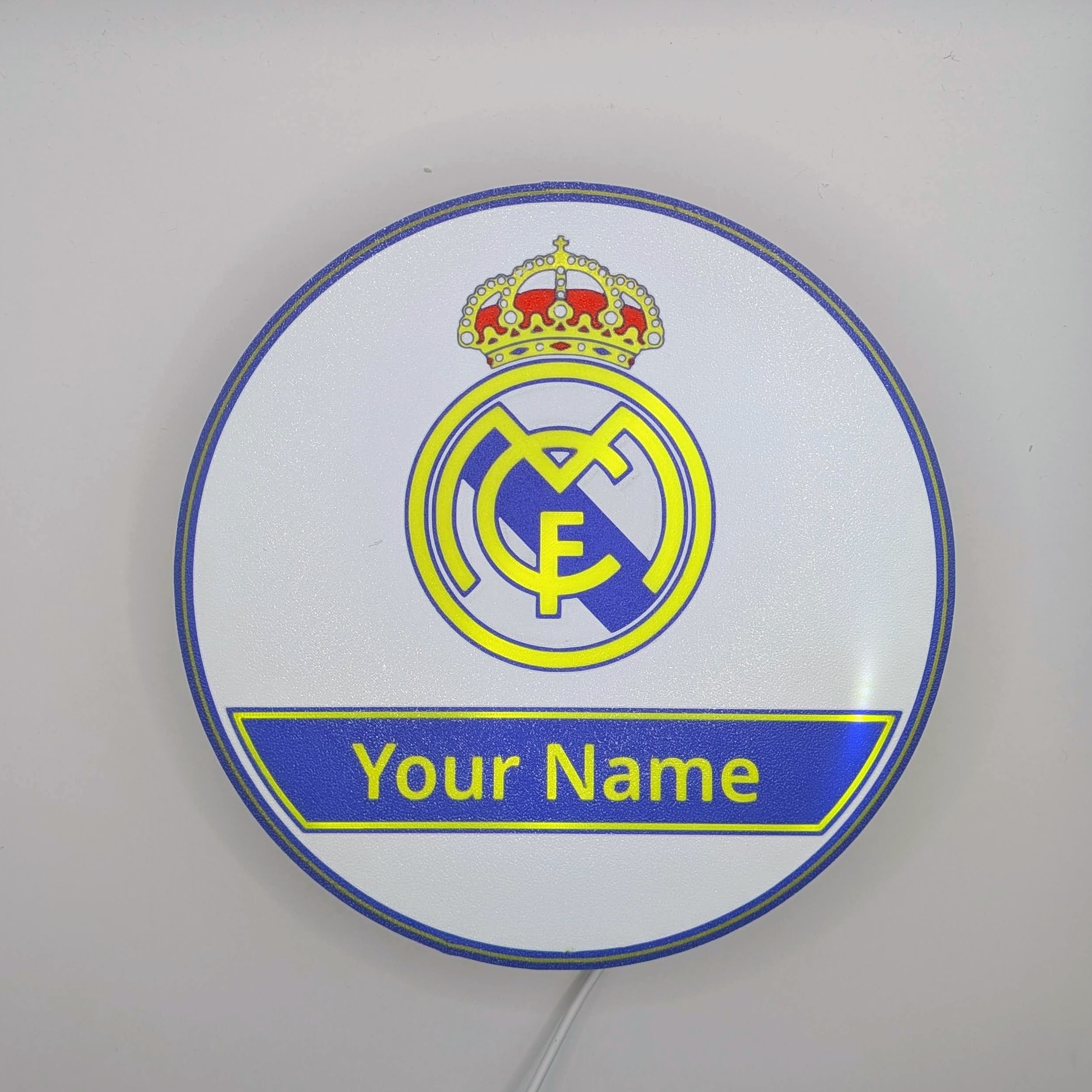 Personalisierte LED Lightbox Real Madrid – Tisch- und Wandlampe mit Namen