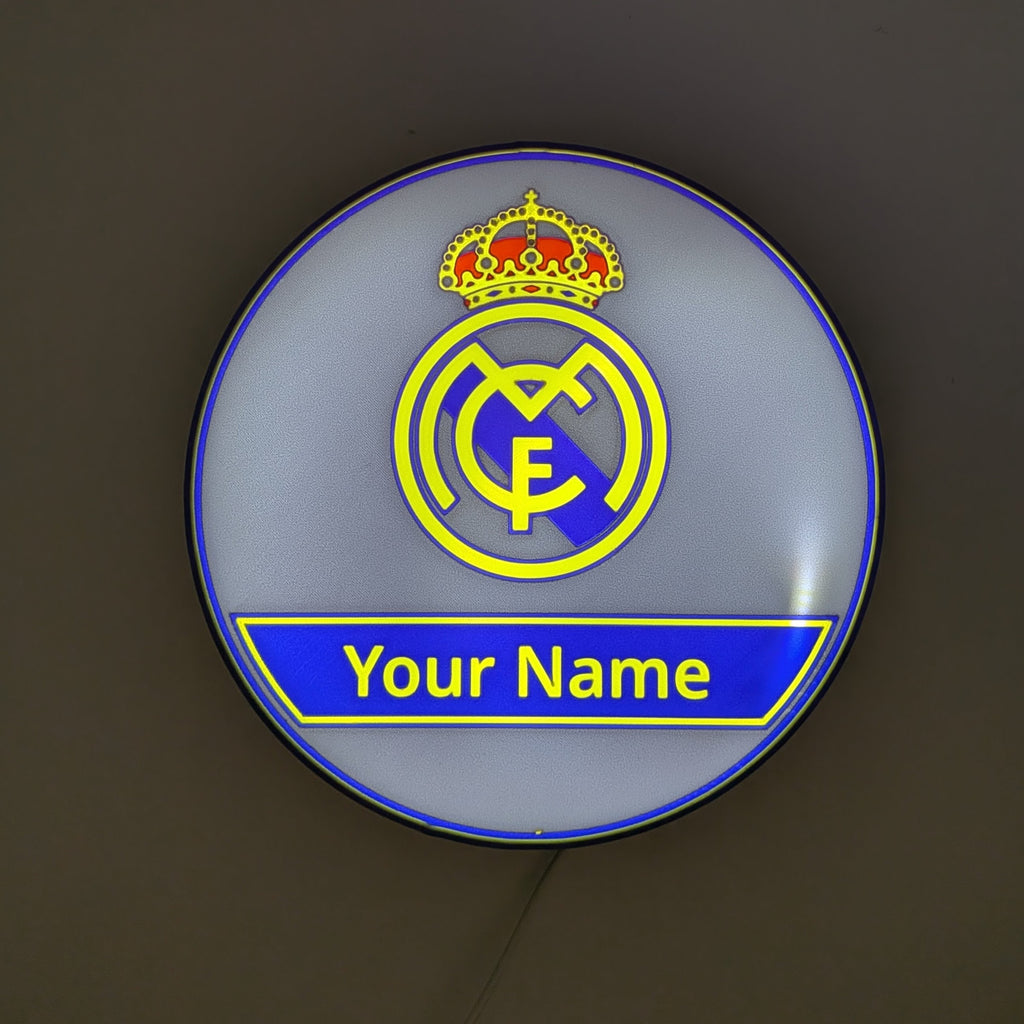 Personalisierte LED Lightbox Real Madrid – Tisch- und Wandlampe mit Namen