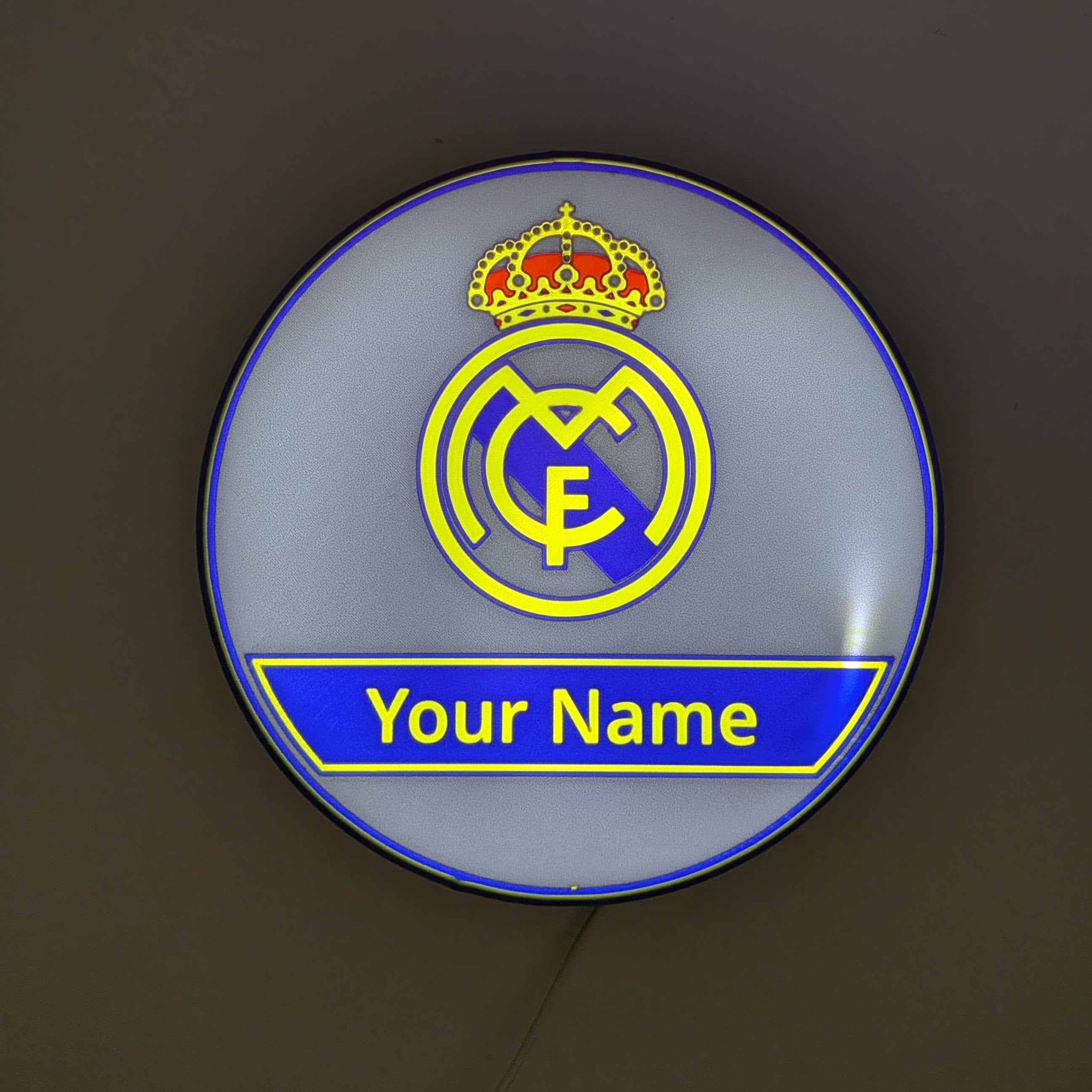Personalisierte LED Lightbox Real Madrid – Tisch- und Wandlampe mit Namen