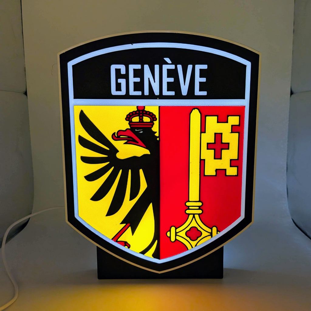 Lightbox LED Canton Ginevra – Lampada 3D da Tavolo e Parete con Stemma di Genève