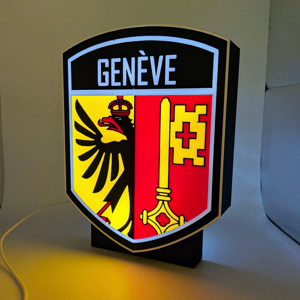 Lightbox LED Canton Ginevra – Lampada 3D da Tavolo e Parete con Stemma di Genève