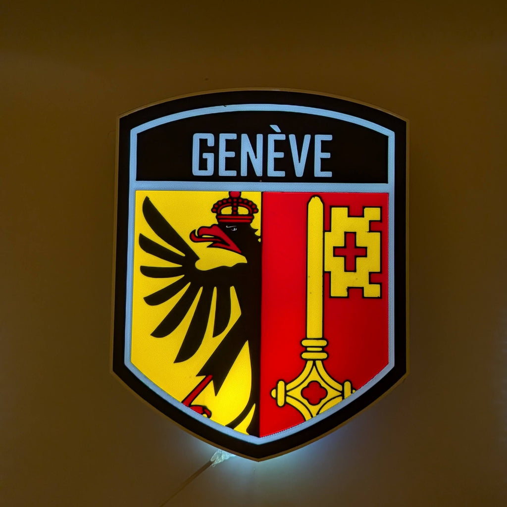 Lightbox LED Canton Ginevra – Lampada 3D da Tavolo e Parete con Stemma di Genève
