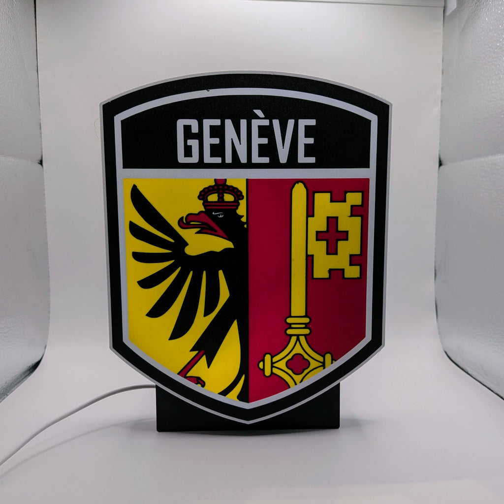 Lightbox LED Canton Ginevra – Lampada 3D da Tavolo e Parete con Stemma di Genève