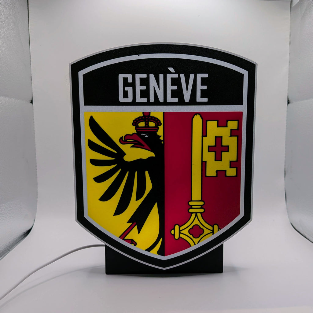 Lightbox LED Canton Ginevra – Lampada 3D da Tavolo e Parete con Stemma di Genève