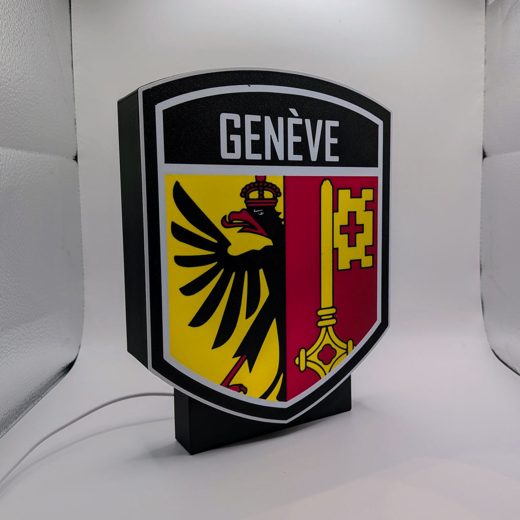 Lightbox LED Canton Ginevra – Lampada 3D da Tavolo e Parete con Stemma di Genève