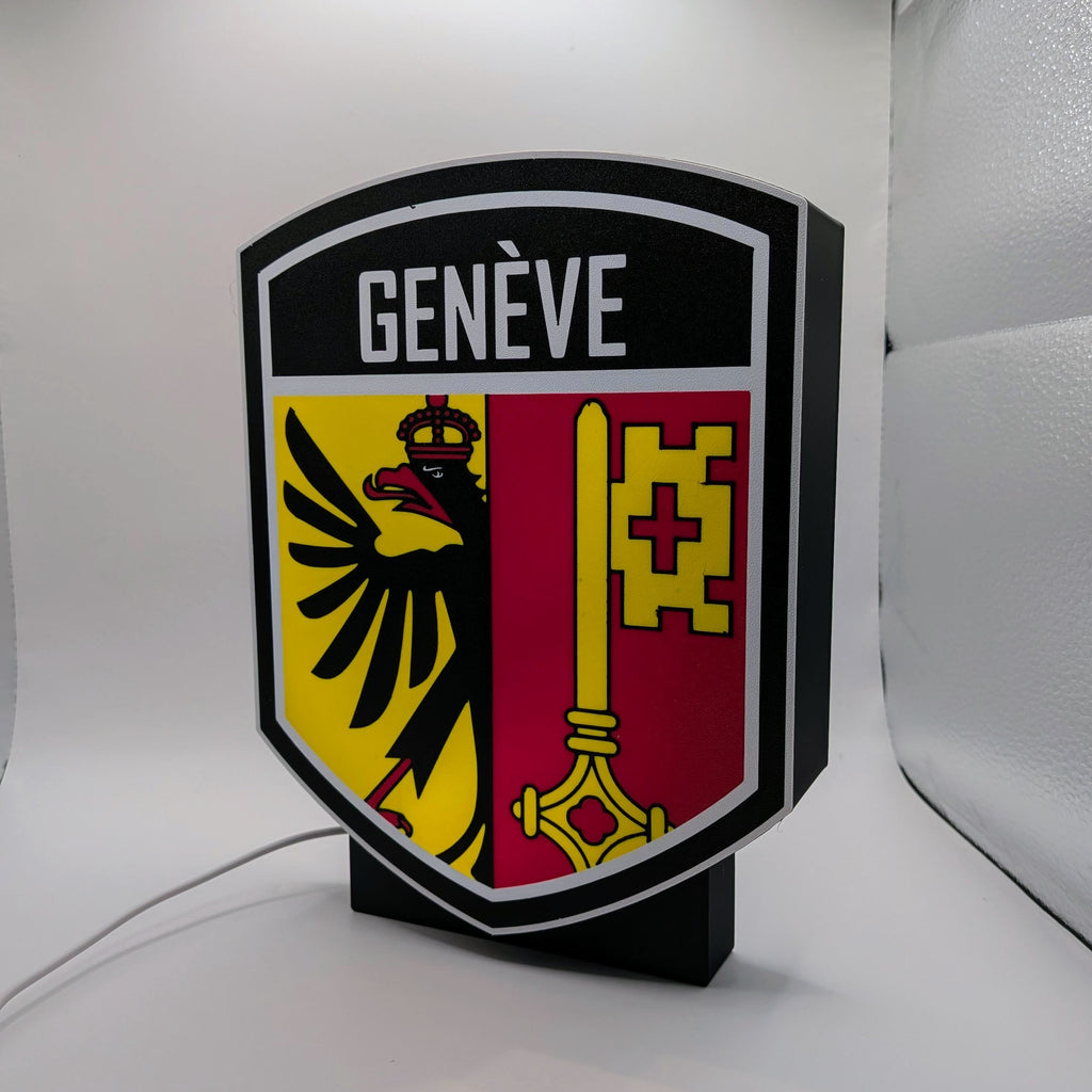 Lightbox LED Canton Ginevra – Lampada 3D da Tavolo e Parete con Stemma di Genève