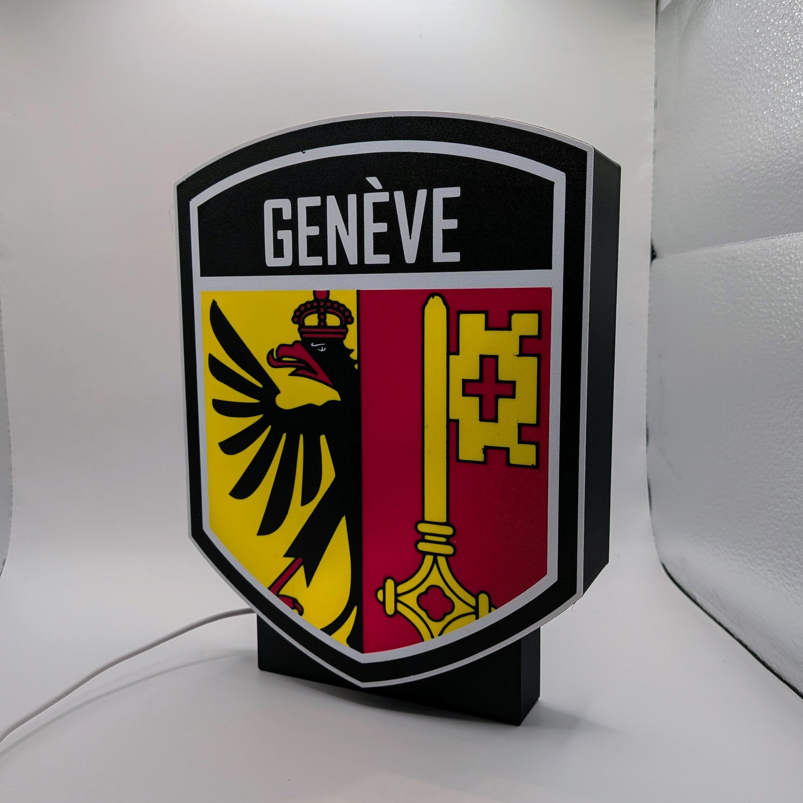 Lightbox LED Canton Ginevra – Lampada 3D da Tavolo e Parete con Stemma di Genève