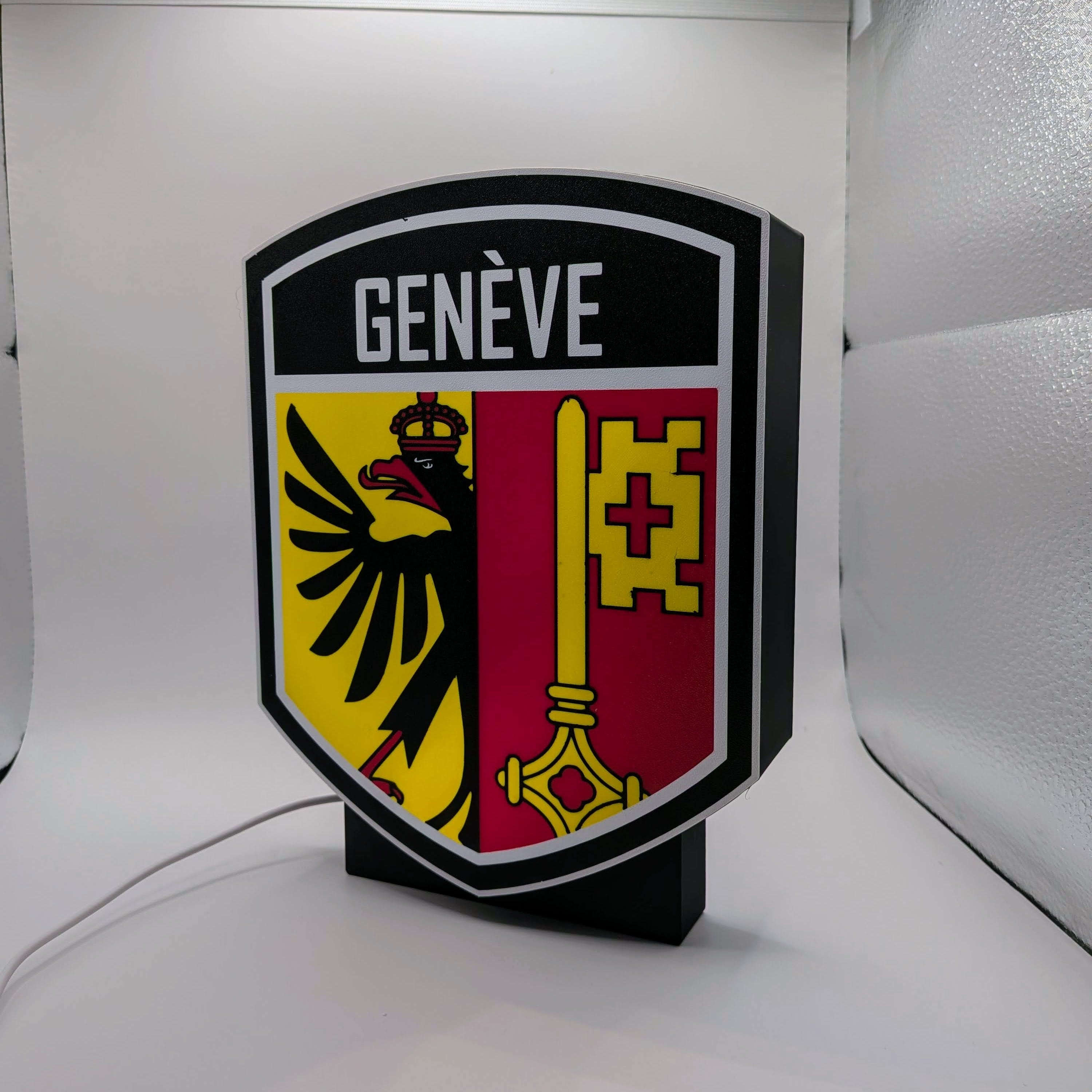 Lightbox LED Canton Ginevra – Lampada 3D da Tavolo e Parete con Stemma di Genève