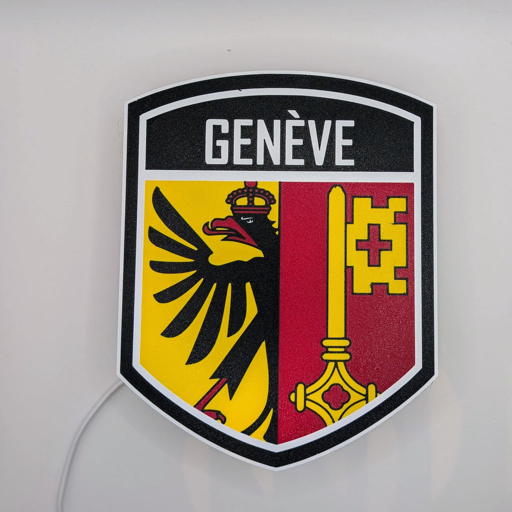 Lightbox LED Canton Ginevra – Lampada 3D da Tavolo e Parete con Stemma di Genève
