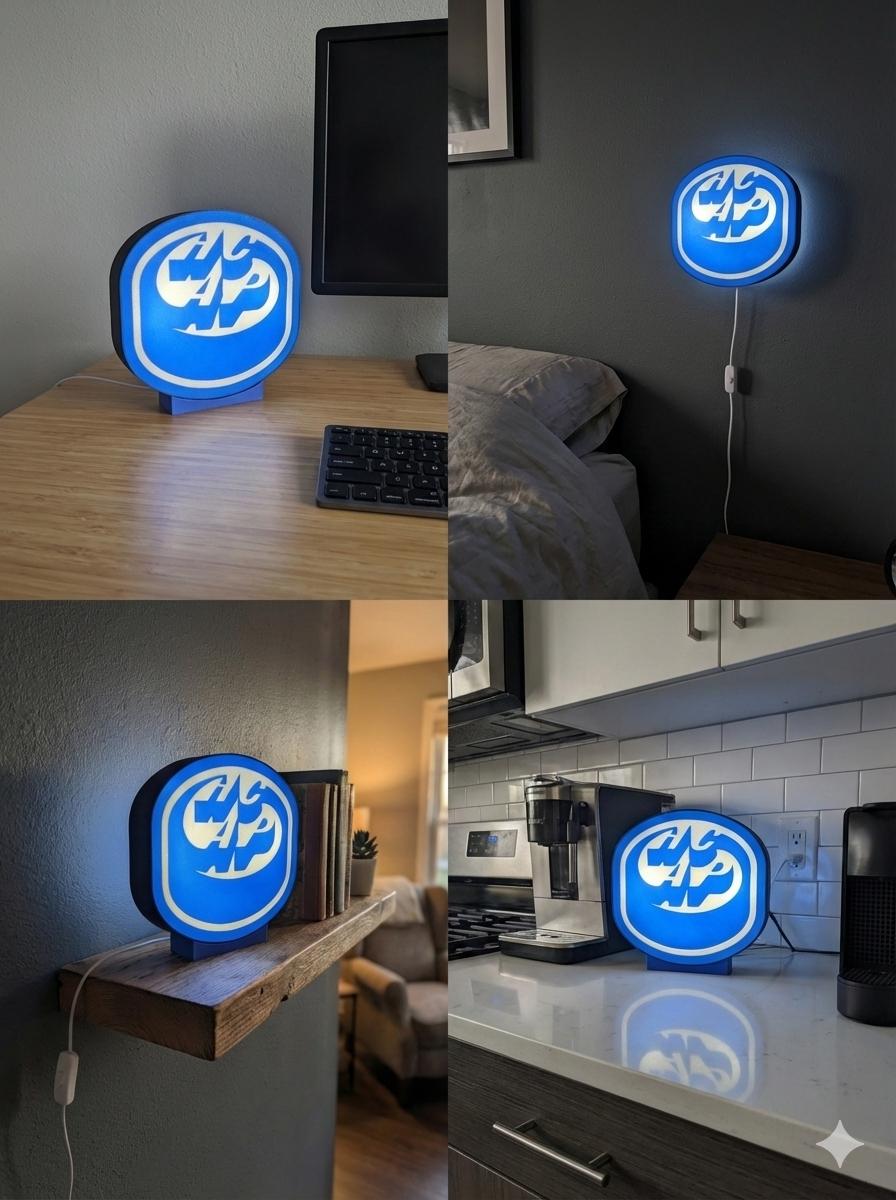Lampade LED lightbox rotonde con logo hockey, più modelli su parete e piano