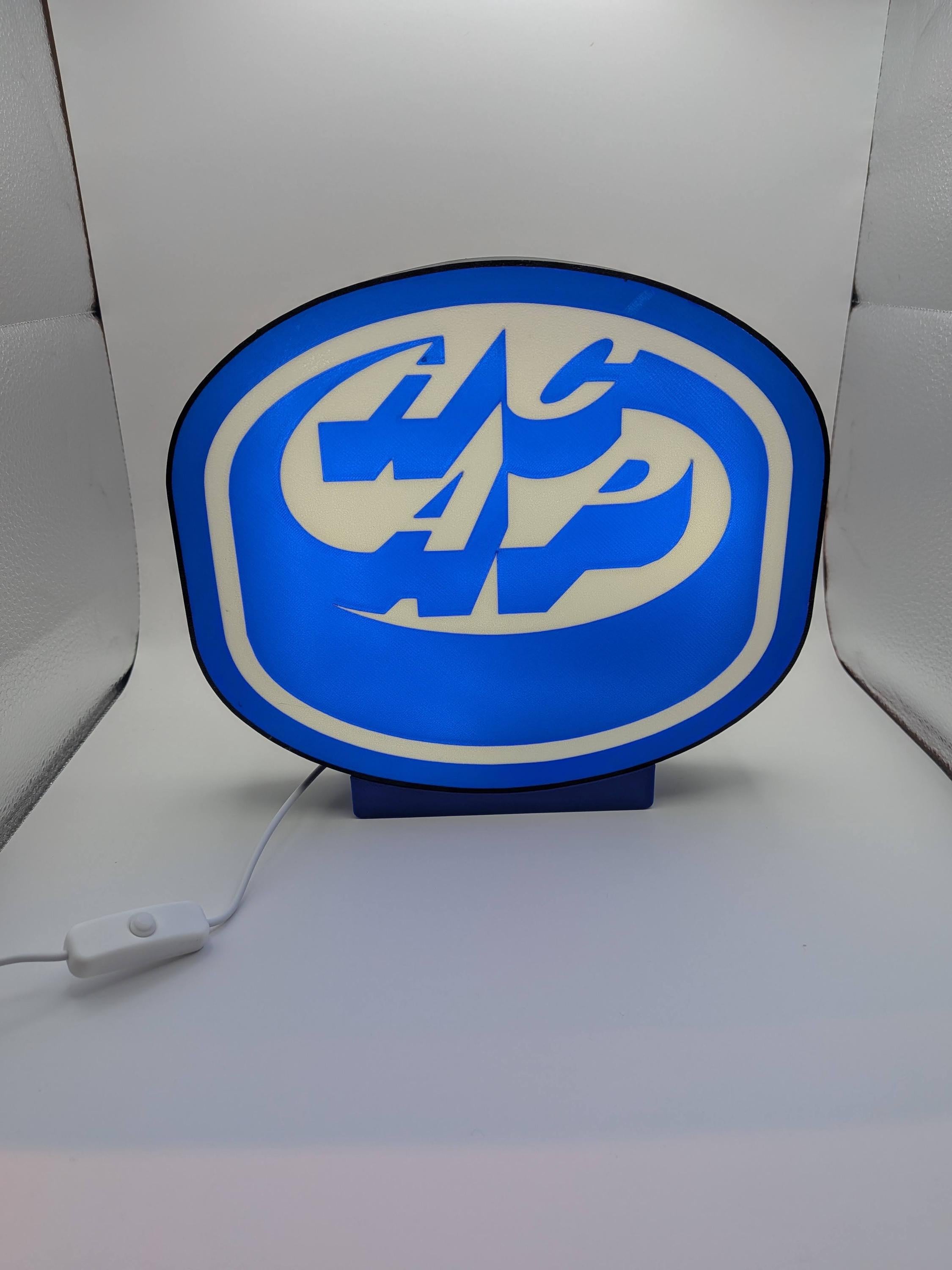 Lampada LED lightbox rotonda con logo hockey blu, cavo e interruttore laterale