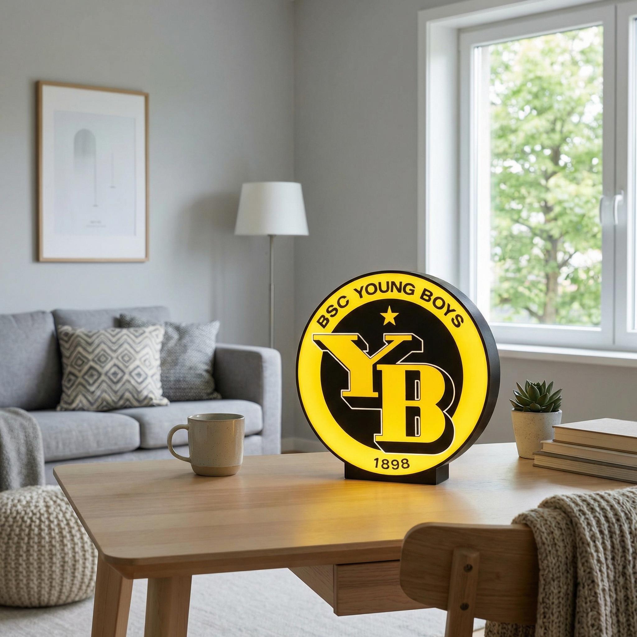 Lampada LED da tavolo con logo BSC Young Boys tondo giallo e nero, frontale