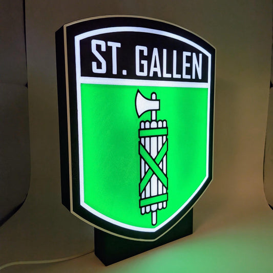 Lampada LED St. Gallen Lightbox Canton San Gallo Insegna Luminosa Arredo Casa Svizzera Regalo Personalizzato Scudo Arald