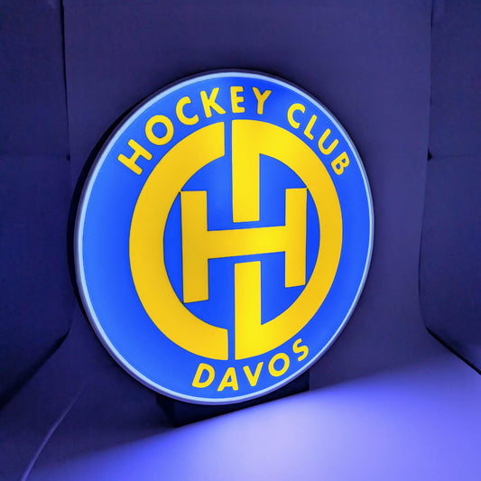 Lightbox HC Davos- Lampada LED Hockey Club Davos - Disco Luminoso Arredo Tifosi HCD- Regalo Sportivo Svizzera Personaliz