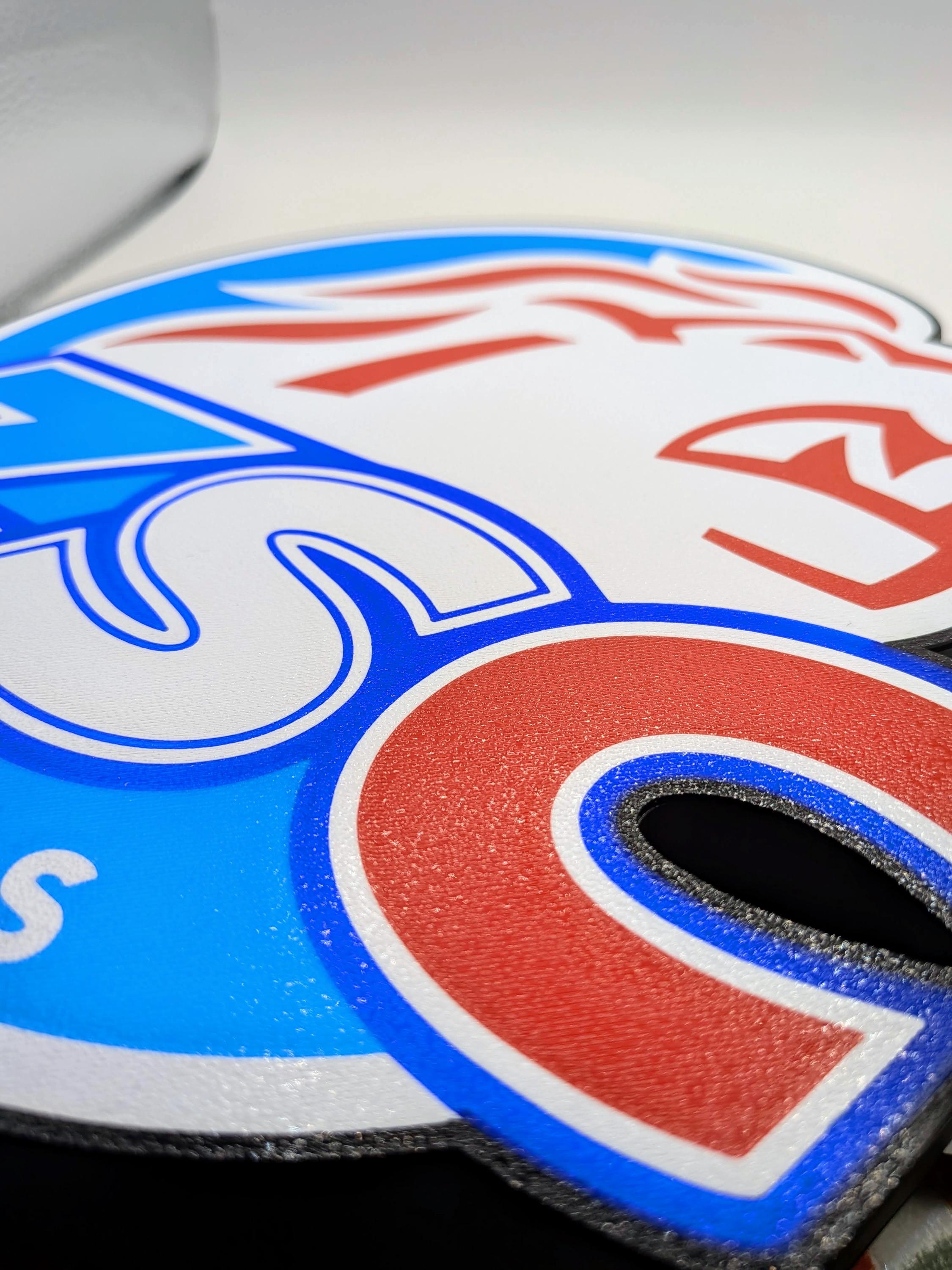 Pannello luminoso LED hockey con grafica Lions blu, rossa e bordo nero