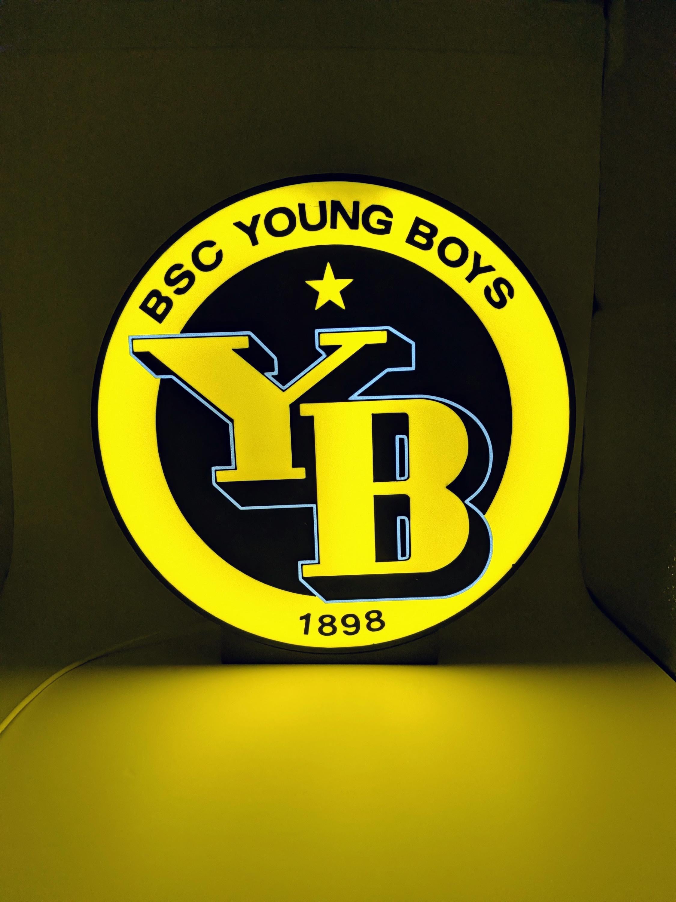 Lampada LED da tavolo con logo BSC Young Boys tondo giallo e nero, vista laterale