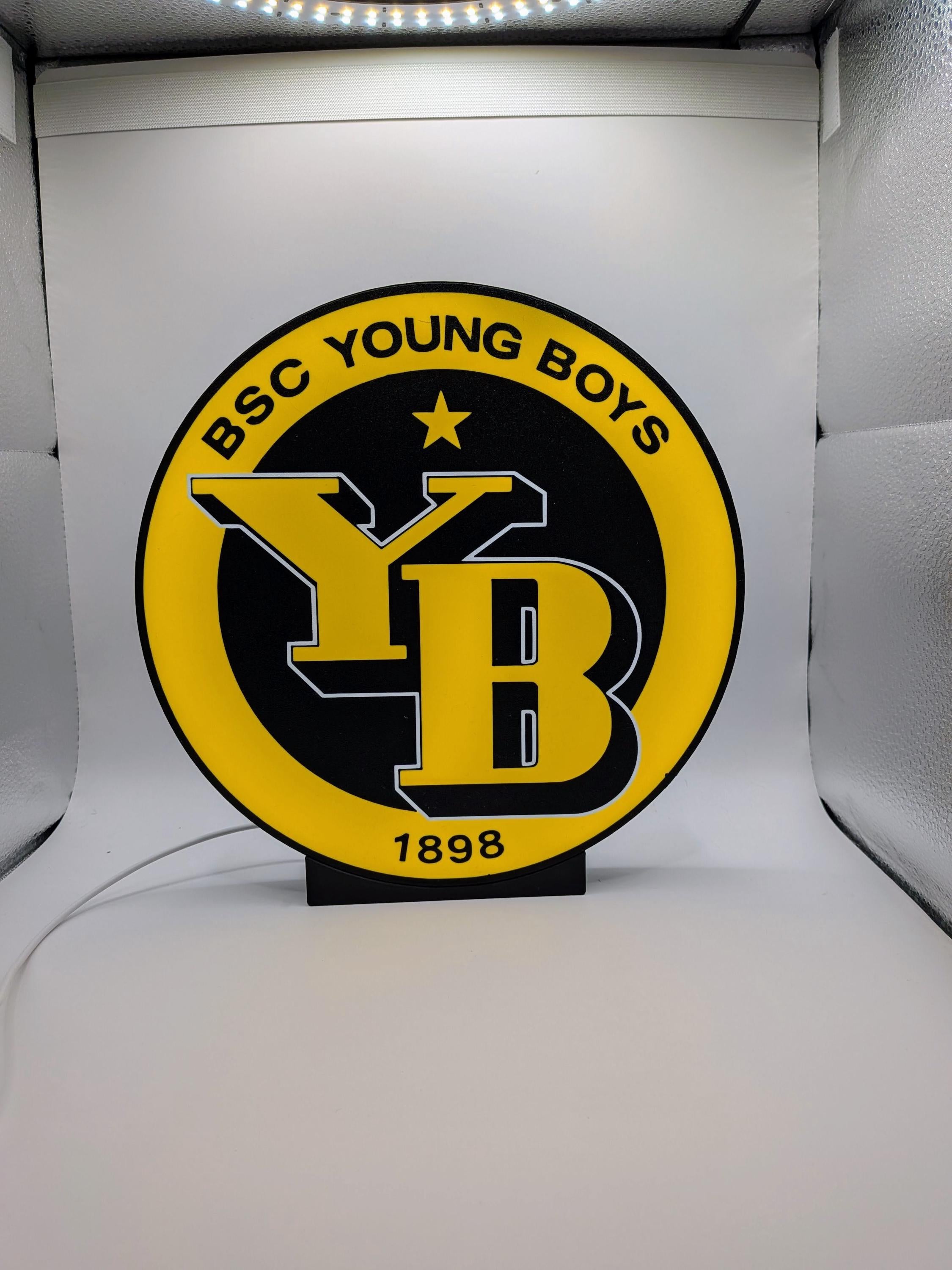 Lampada LED da tavolo con logo BSC Young Boys tondo giallo e nero, vista frontale