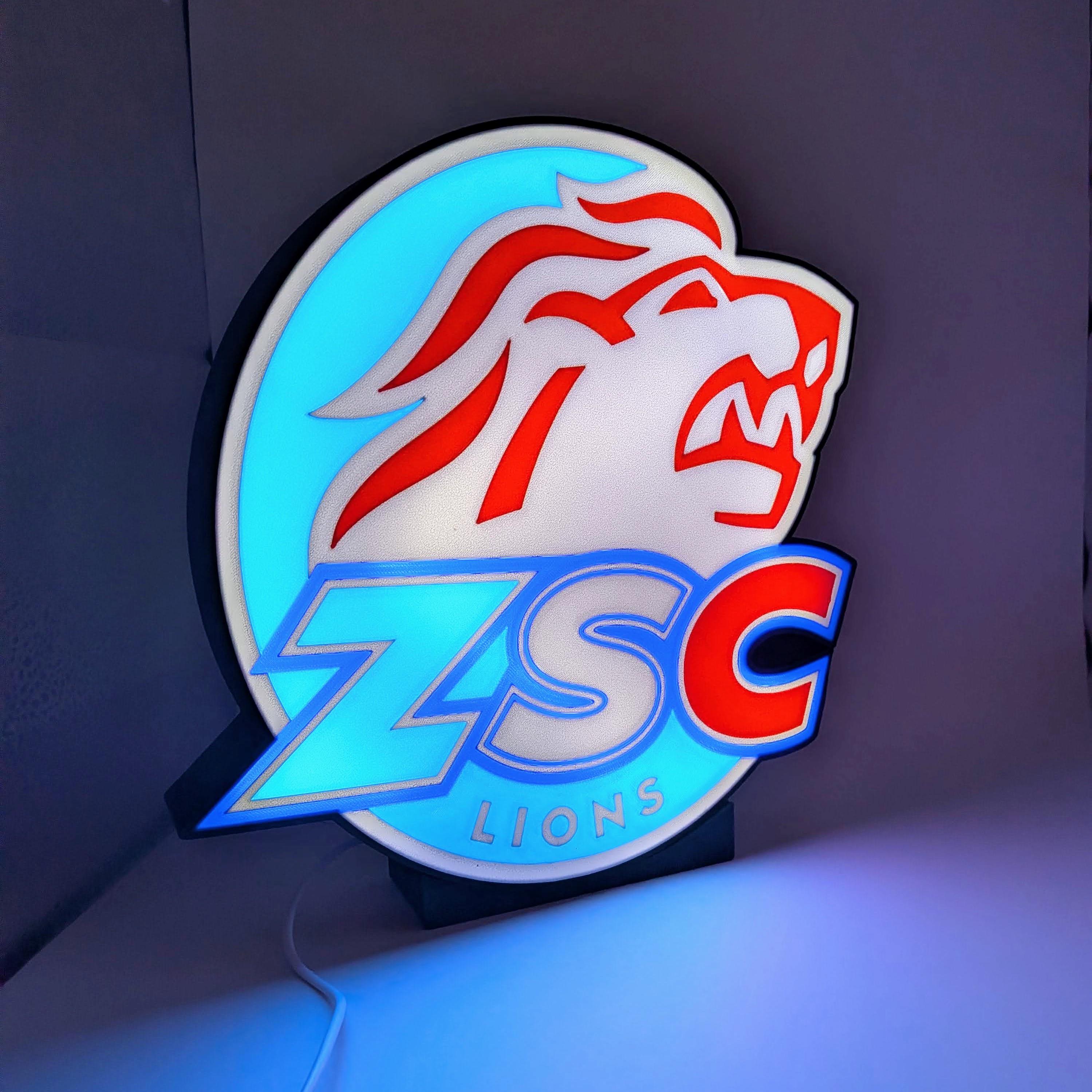 Lampada LED lightbox hockey ZSC Lions, logo circolare blu e rosso